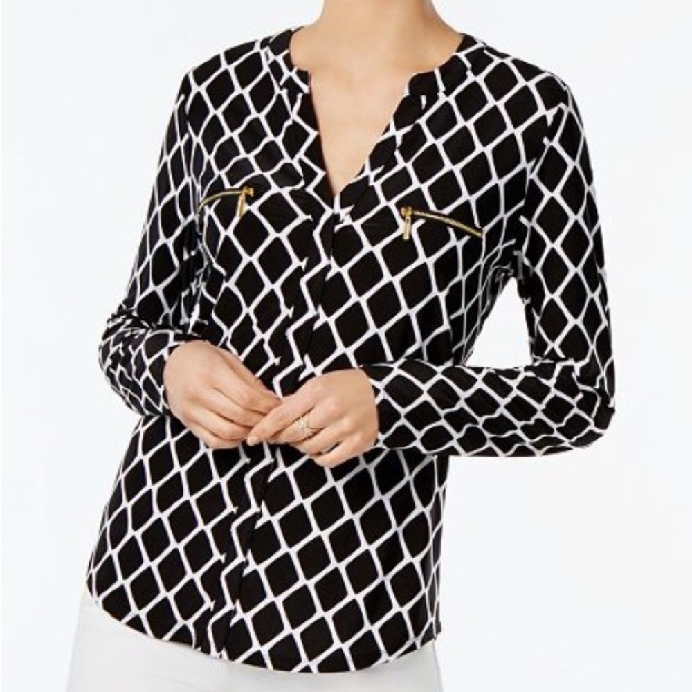 INC International concepts women's black & white blouse Size L